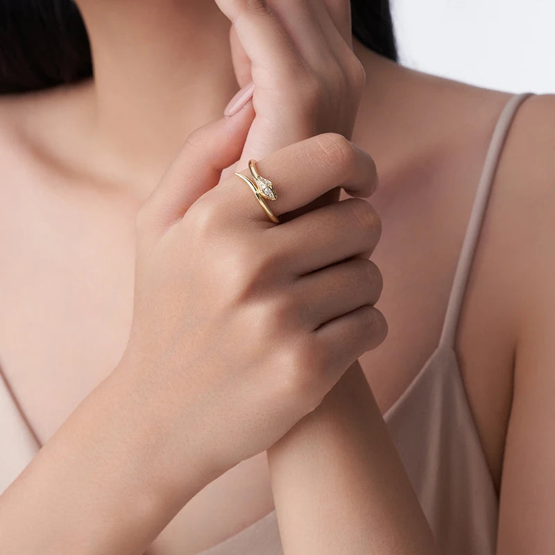 New All Moissanite Serpentine Rings for Women Index Finger Matching Band S925 Sterling Silver Plated 18K Gold Jewelry