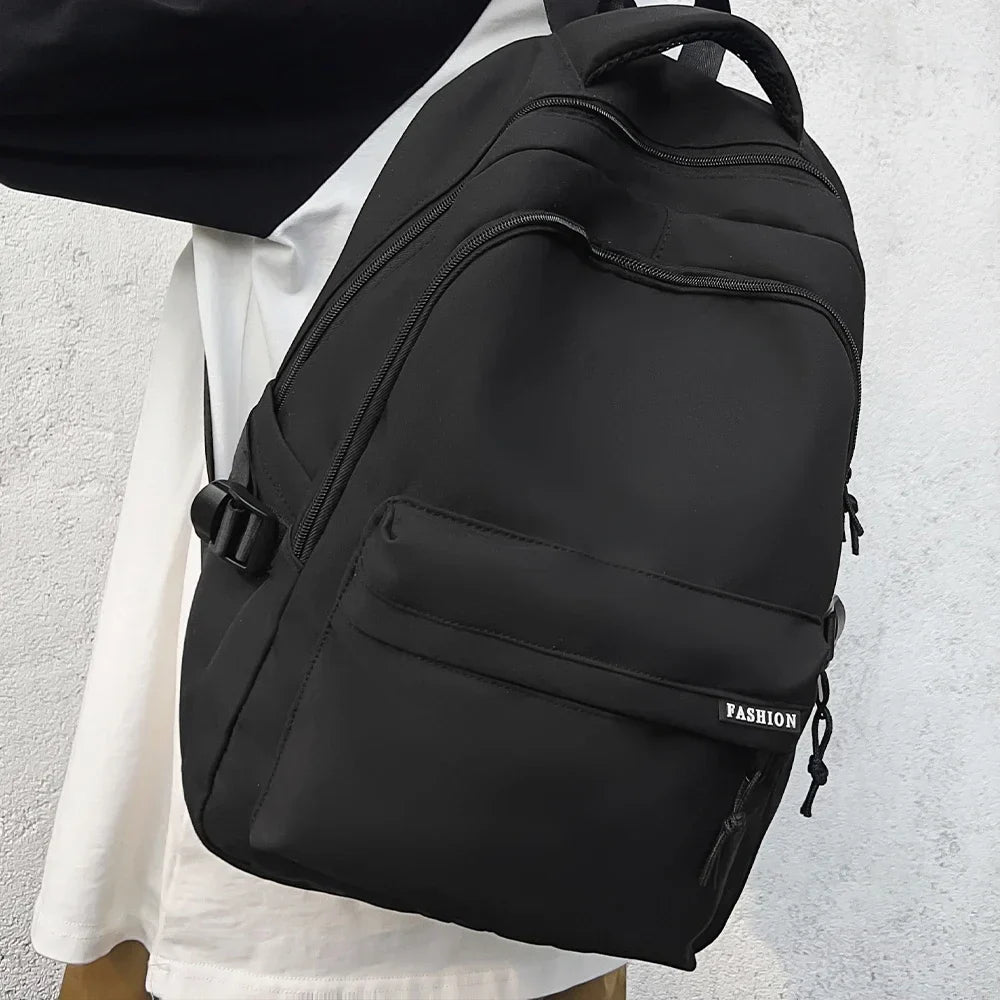 Large Capacity Solid Color Student Backpack Junior and high school simple black travel backpack