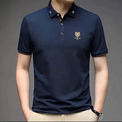 100% Cotton high-End Brand Men's Summer Exquisite Embroidery Short Sleeved Polo Shirt Trend Casual Lapel T-Shirt Men's Clothing