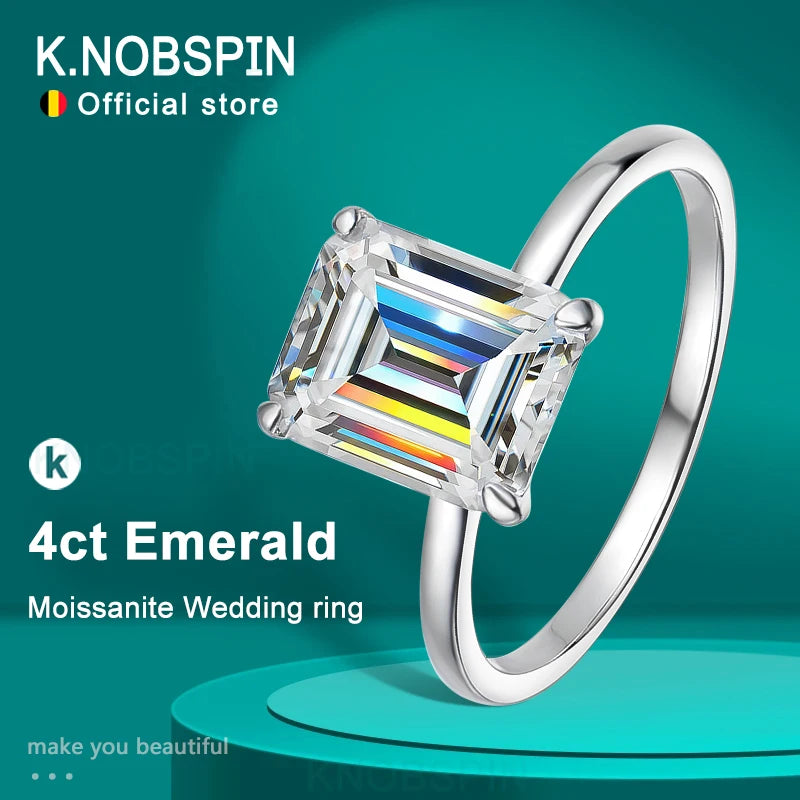 4ct Emerald Moissanite Ring s925 Sterling Sliver Plated 18k White Gold Wedding Band Engagement Rings For Women
