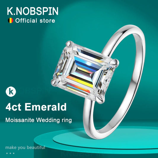 4ct Emerald Moissanite Ring s925 Sterling Sliver Plated 18k White Gold Wedding Band Engagement Rings For Women