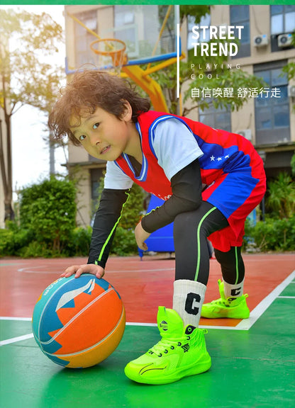 Children‘s Basketball Shoes Non-slip Breathable Basketball Training Sneakers Boys Girls Mesh Athletic Shoes Lace-up Running Shoe