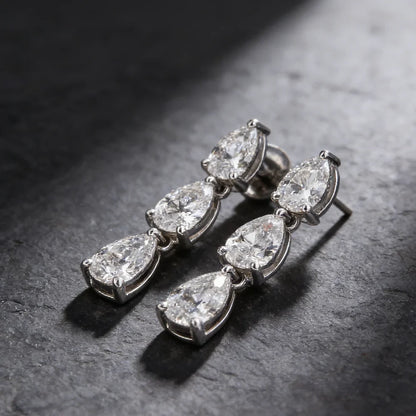 3-Stone Pear Cut Real Moissanite Diamond Drop Earrings for Women 925 Sterling Silver Waterdrop Dangle Earring with Certificate