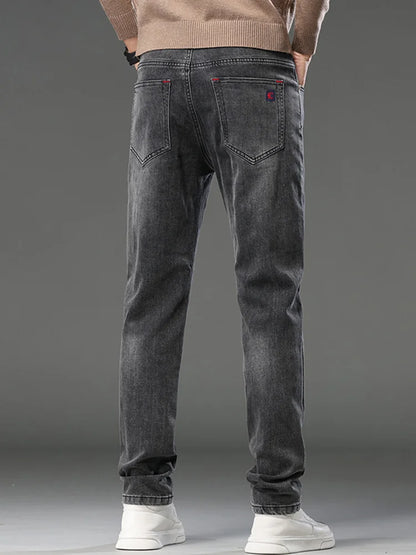 2026 New Men's Slim Fit Straight Leg Jeans European Style Versatile Business Casual Stretchy Long Pants