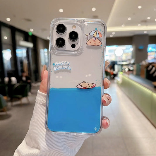 Surfer Puppy Luxury Liquid Silicone iphone 12/13/14/15 Case For iPhone 12/13 Pro 14/15 Pro Max Plus Dynamic Quicksand Cover