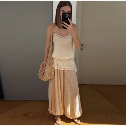 Sexy Lace Sling Tank Top Women Stain Sleeveless V Neck Backless Loose Tops Female 2025 Summer Autumn Chic Street Homewear Lady