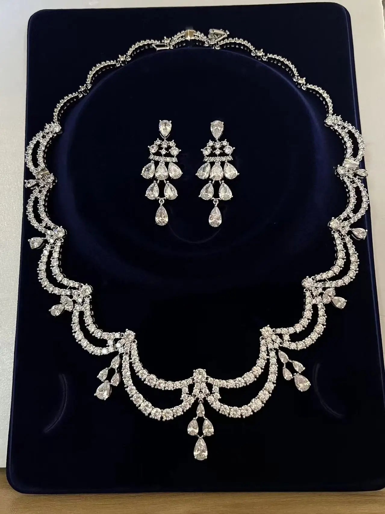 High Quality Two-layer Wavy Necklace Light Luxe Zircon Jewelry Set Bride Wedding Dress Accessories  Ornaments Girlfriend's Gift