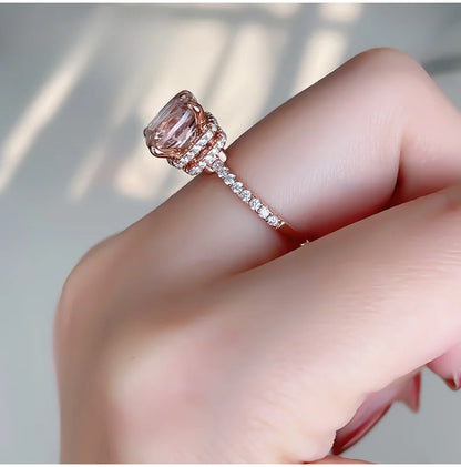 4-carat Morganite 925 sterling silver ring, light luxury, niche, exquisite, high-end, cool style, rose gold plated diamond ring