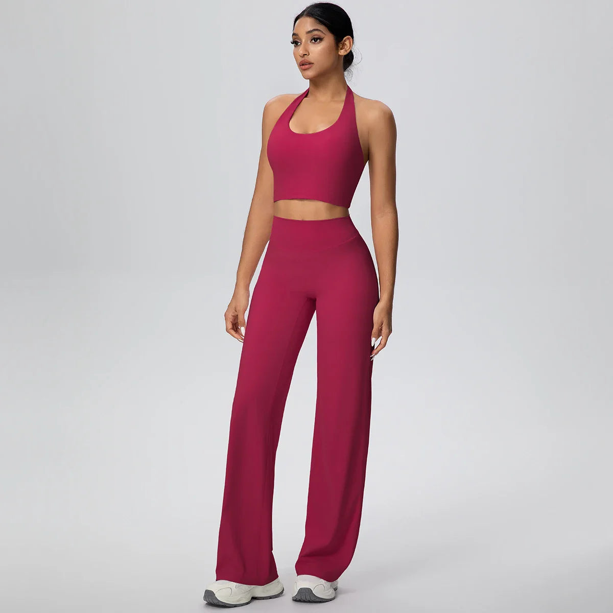2PCS Woman Backless Hanging Neck Bra and Pants Yoga Set Summer Breathable Gym Sports Running Workout Top Hot Sales Yoga Set