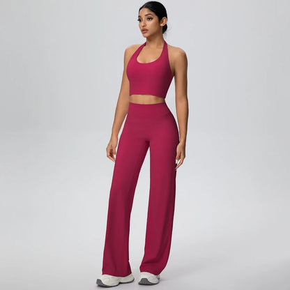 2PCS Woman Backless Hanging Neck Bra and Pants Yoga Set Summer Breathable Gym Sports Running Workout Top Hot Sales Yoga Set