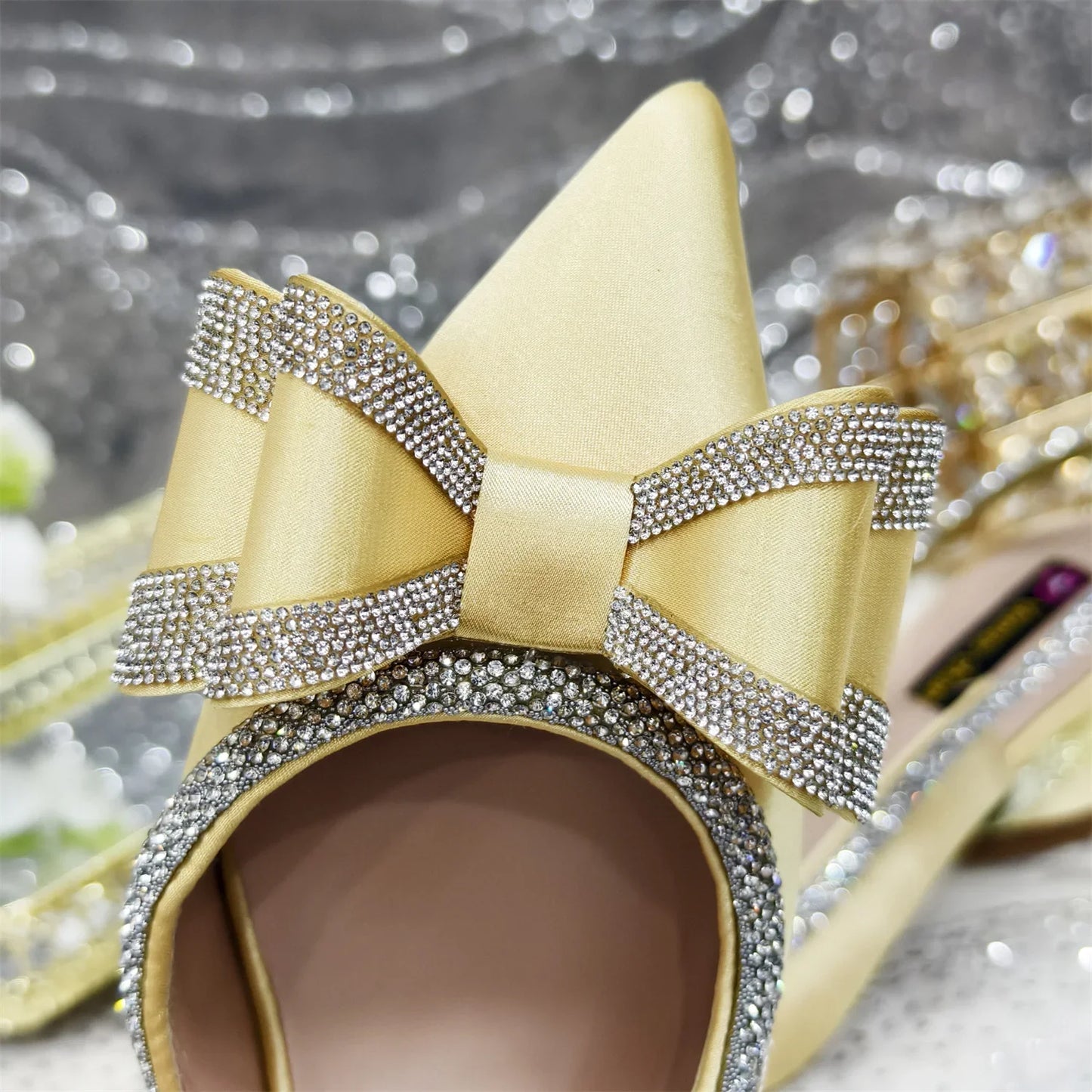 Wonem Shoes And Bags for Party Rhinestone Bow Pointed-Toe Women's High Heels Wedding Shoes