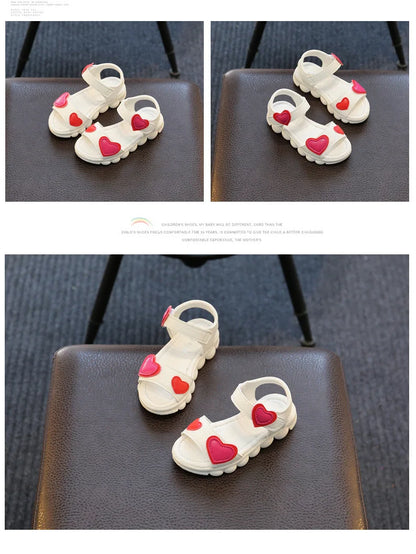 Lovely Heart Shape Children Sandals for Girls 2026 Summer Open Toe Sandals Kids Girls New Arrival Baby Girl Beach Shoes I03123