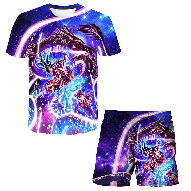New Japan Cartoon Dragon Ball Z T-shirt Children's Top T-shirt+Shorts Two piece Set Summer Boys T-shirt+Shorts Beach Pants