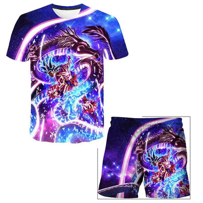 New Japan Cartoon Dragon Ball Z T-shirt Children's Top T-shirt+Shorts Two piece Set Summer Boys T-shirt+Shorts Beach Pants