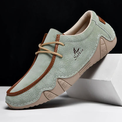Novos Tênis Masculinos Casuais de Couro Feitos à Mão da Moda 2024 Design Sapatilhas Masculinas Mocassins Respiráveis Cano Baixo Sapatos Flats Dirigir Tamanho Grande