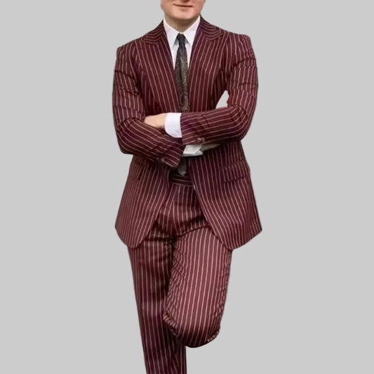 Formal Burgundy Stripes Business Stylish Casual Single Breasted Dress Suit 3 Piece Wedding Suit For Men Office Work Party Prom