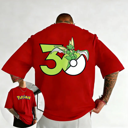 30th Anniversary Scyther Printed T-shirt Summer Men's and Women's Trendy Large Loose Casual Y2K Short Sleeve Top