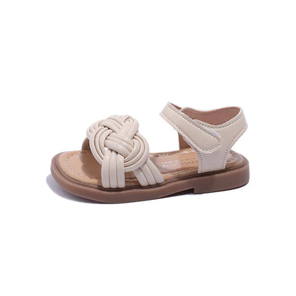 Children Fashion Girls Sandals Casual Weave Breatheable 2023 New Summer Beach Shoes Princess Flats Hook & Loop Chic Kids Korean