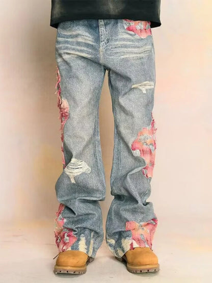 Calça Jeans Boca de Sino com Barra Larga Hip-Hop para o Verão, Design de Rua com Recortes, para Uso ao Ar Livre | Kpop Demon | Halloween | Jor