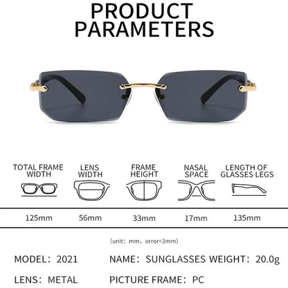 Rimless Sunglasses Rectangle Fashion Popular Women Men Shades Small Square Sun Glasses For Female Male Summer Traveling Oculos