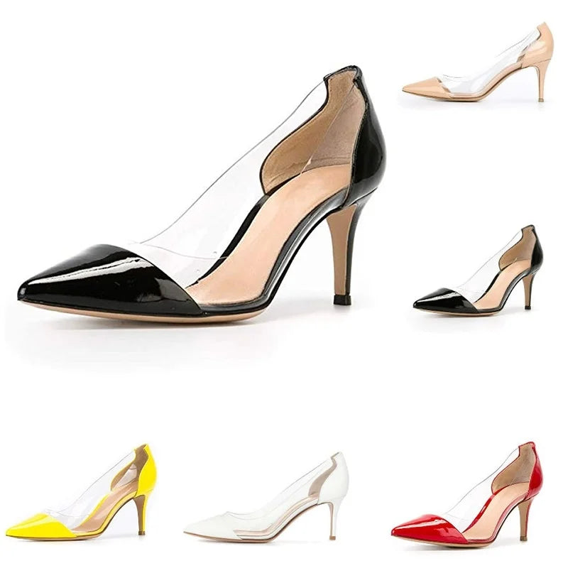 Women Pumps Spring Autumn PVC Transparent 5cm Low Heels Sexy Pointed Toe Slip-on Thin High Heels Party Wedding Shoes