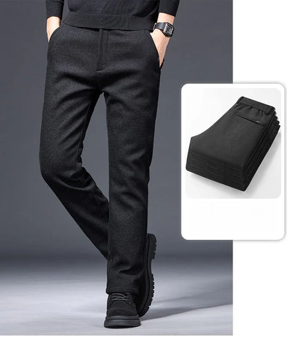 Men's Winter Fleece Elastic Casual Pants Thick Warm Soft Business Stretch Slim Trousers Streetwear Fashion Korean Brand Clothes
