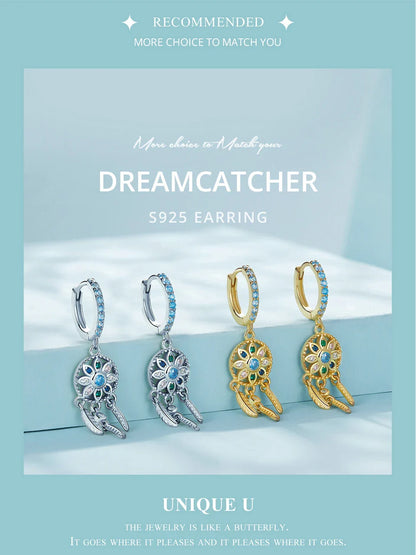925 Sterling Silver Bohemia Dreamcatcher Hanging Drop Earrings for Women Boho Style Earrings Fashion Jewelry 2 Colors