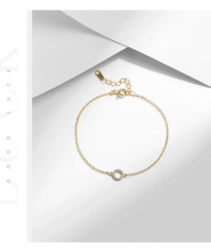 Solid 925 Sterling Silver Simple Hollow Circle Clear CZ Bracelets Gold Color Link Chain For Women Girls Fine Jewelry Gift
