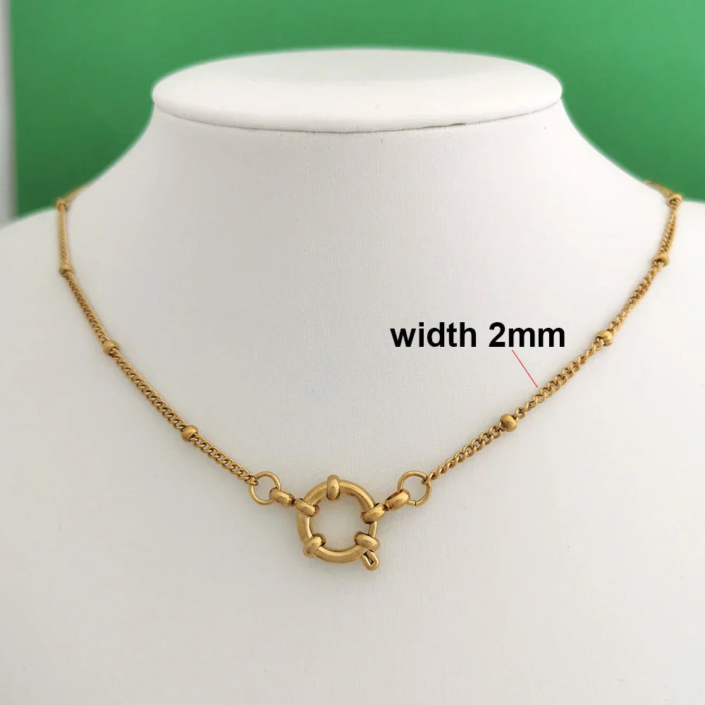 Spring Sailor Clasp Necklace Women Men Choker Stainless Steel Geometric Paperclip Link Chain Rolo PVD Gold Color Wholesale