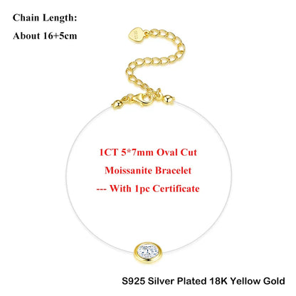 1CT 5*7mm Oval Cut Moissanite Bracelet D Color 925 Silver Plated 18k Rose Gold Adjustable Fishing Line Women Hand Bracelets