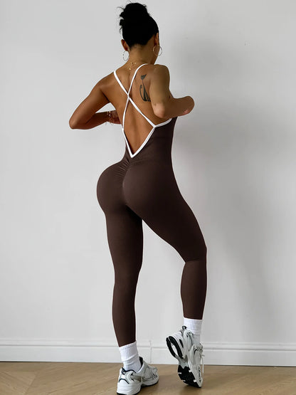 Pink Sports Jumpsuit Girls Running One Piece Bodysuit Workout Rompers Women Overalls Sportswear Fitness Yoga Suit