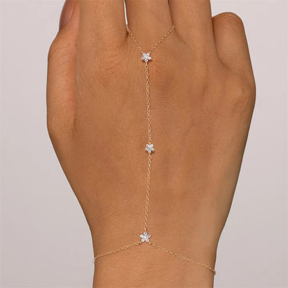 Dainty 5A Zircon Finger Ring Chain Bracelets Flower High Carbon Bracelet for Women Girl Adjustable s925 Silver Jewelry Gift