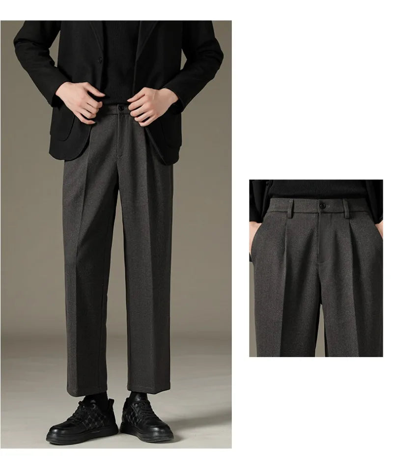 Men's Casual Straight-Leg Wool Trousers - American Style Commuting Pants Perfect for Fall/Winter 28-38