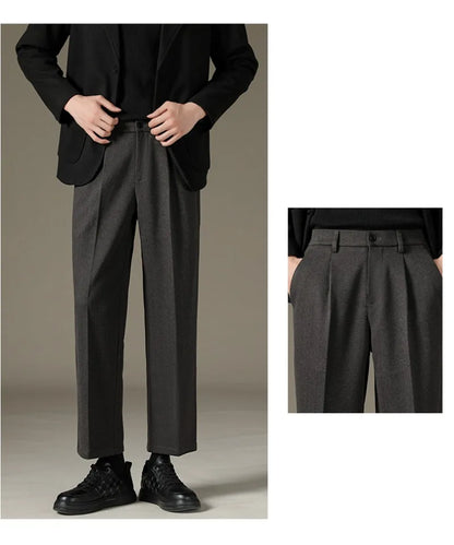 Men's Casual Straight-Leg Wool Trousers - American Style Commuting Pants Perfect for Fall/Winter 28-38