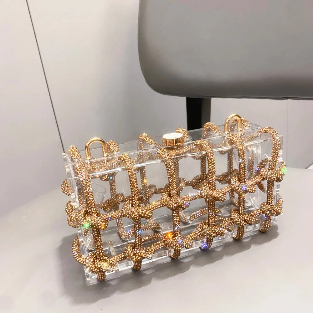 Bolsa de Noite com Alça e Strass Prateada de Cristal Feita à Mão para Mulheres, Bolsas e Bolsas de Mão de Designer de Luxo para Banquete