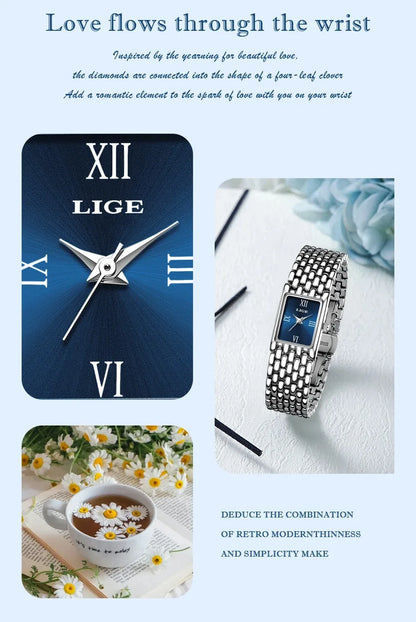 New Design Ladies Watch Fashion Quartz Wristwatch Silver Simple Square Women Watches Luxury Stainless Steel Folding Clock