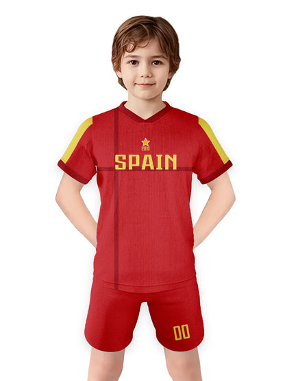 Spain Custom Soccer Jersey Sets Football Kit Kids Training Outfit Club Personalized Name Number Soccer Uniform for Boys ＆ Girls