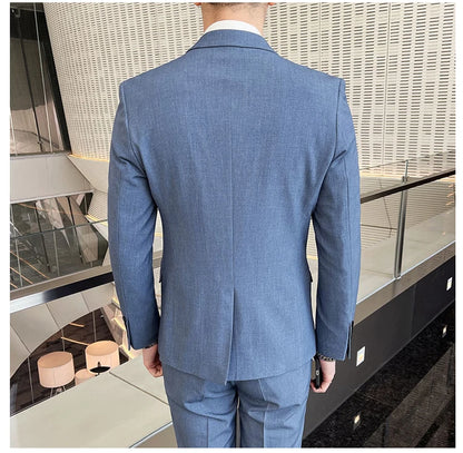 Conjunto de Terno Masculino de Negócios Slim Fit Três Peças 2025 de Alto Padrão Estilo Coreano para Casamento Noivo Festa Terno Colete Calças M-4XL
