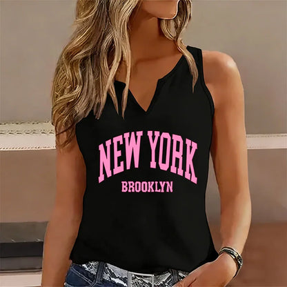 BROOKLYN NEW YORK Sleeveless Tank Top T-shirt V Neck Casual Fashion Vest T Shirts Women Short Sleeve Tee Shirt V-Neck