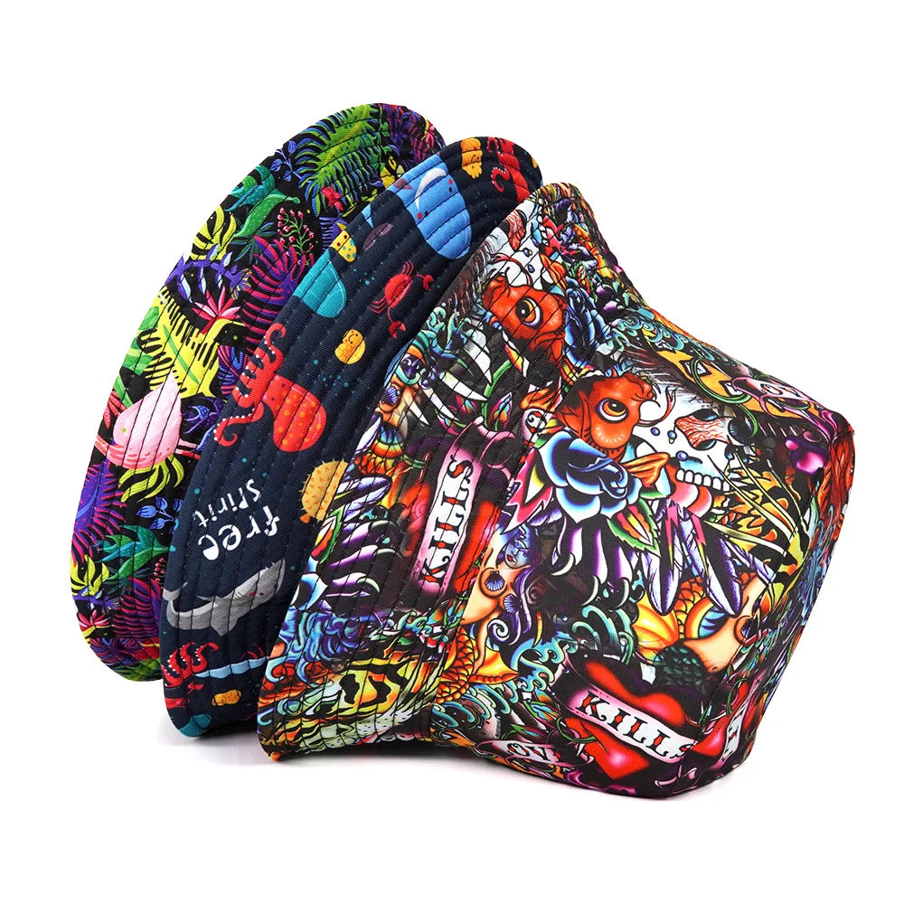 Sun Protection Bucket Hat for Men Women Panama Cap Print Hip Hop Gorros