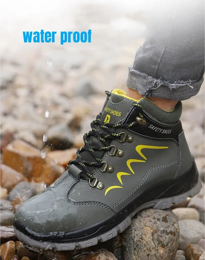Waterproof  Indestructible Men Safety Shoes Construction Steel Toe Work Boots Non Slip Navy Platform Botas For Men Shoes