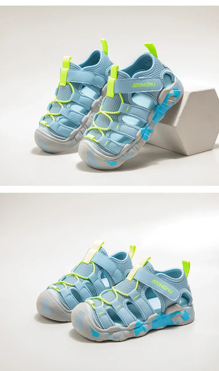 Children Summer Sports Sandals Girls Beach Outdoor Non-slip Hiking Shoes Boys Hollow Breathable Anti Collision Round Toe Sandals