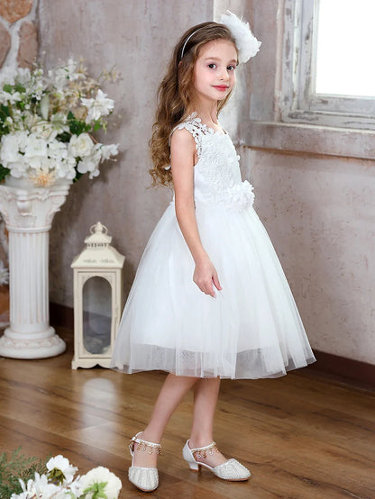 Girls Short Floral Decoration Flower Girl Bridesmaid Dresses Elegant Tulle Dresses Communion Dresses