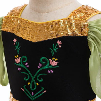 Girl Green Anna Princess Gown Kids Flower Embroidery Party Dress Girls Summer Daily Holiday Clothes Children Fashion Costumes