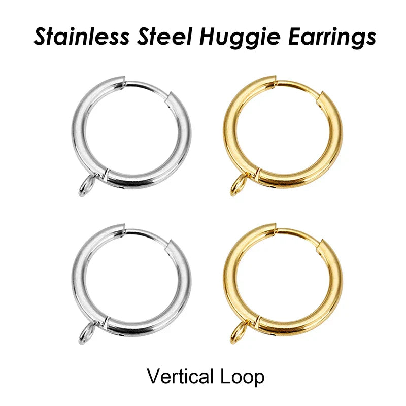50 x Stainless Steel Huggie Earring Hooks with Loop, Gold Color Huggie Hoop Earring with Jump Ring for DIY Jewelry Findings