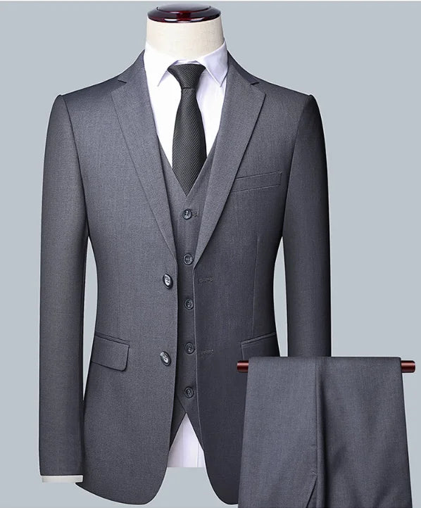 Men's Solid Color Business Suit Fashion Banquet Wedding Trend Groom Best Man Single 3/2/1