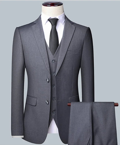 Men's Solid Color Business Suit Fashion Banquet Wedding Trend Groom Best Man Single 3/2/1