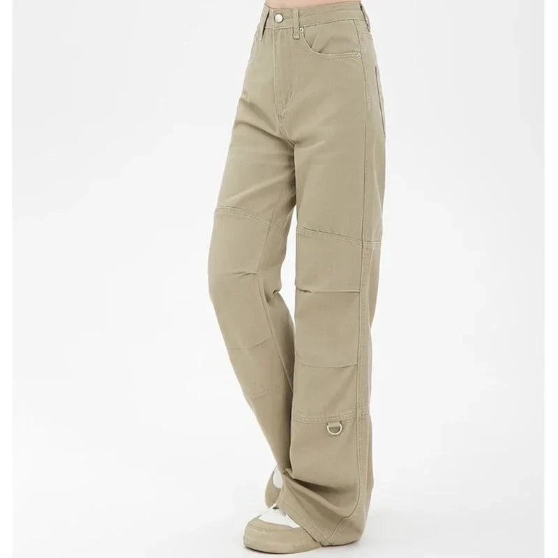 High Waist Punk Designer Baggy Pants Girls Loose Khaki Denim Wide Leg Trousers