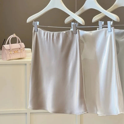 High-waisted Satin Skirts Women Summer 2026 French  Slim Simple A-line Skirt Female Elegant Korean Style Mini Skirt for Women