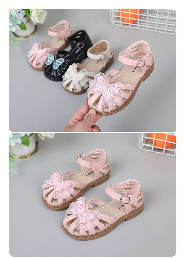 Shine Children Sandals for Girls Butterfly Cute Designer Kids Shoes Peep-toe Korean Style 2023 Summer New Soft Breatheable Chic